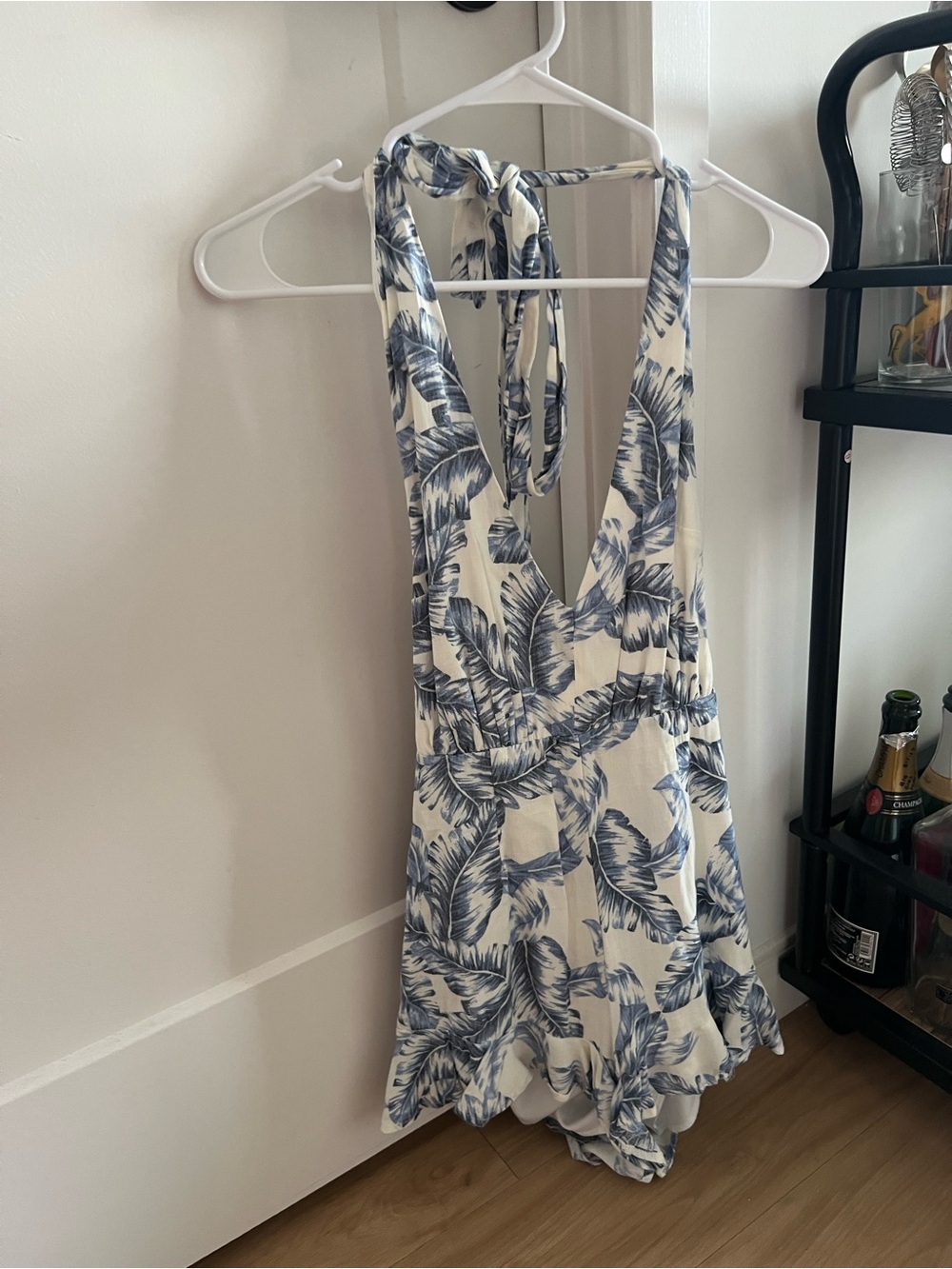 Mi Ami Blue Palm Print Halter Romper
